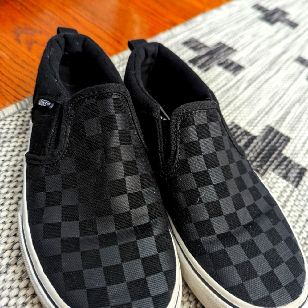 Boys Black and Gray Checkered Vans